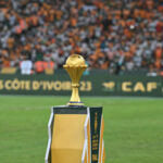 A general view of the Africa Cup of Nations trophy ahead of the Africa Cup of Nations (CAN) 2024 final football match between Ivory Coast and Nigeria at Alassane Ouattara Olympic Stadium in Ebimpe, Abidjan on February 11, 2024. (Photo by Issouf SANOGO / AFP) (Photo by ISSOUF SANOGO/AFP via Getty Images)