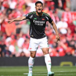 LIVERPOOL, ENGLAND - MAY 11: William Saliba of Arsenal during the Premier League match between Liverpool FC and Arsenal FC at Anfield on May 11, 2025 in Liverpool, England. (Photo by Stuart MacFarlane/Arsenal FC via Getty Images)