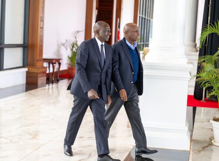 President William with Kanu national chairman Gideon Moi at State House on October 8, 2025. /PCS
