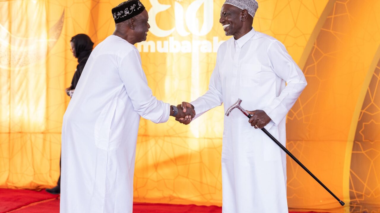 President William Ruto with ODM Party Leader Oburu Oginga on Friday, March 20, 2026,during an Eid-ul-Fitr luncheon at Kisumu State Lodge. Photo/Courtesy