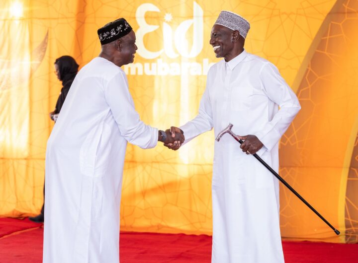 President William Ruto with ODM Party Leader Oburu Oginga on Friday, March 20, 2026,during an Eid-ul-Fitr luncheon at Kisumu State Lodge. Photo/Courtesy