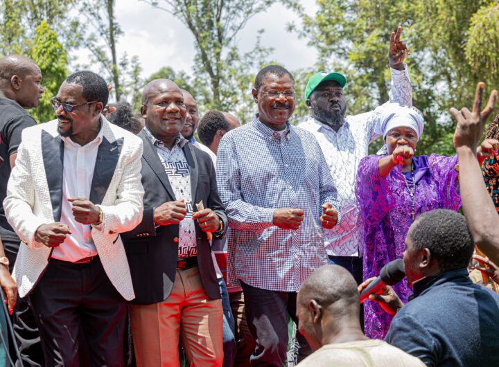Matungu MP Peter Nabulindo, Kakamega Governor Fernandes Barasa, National Assembly Speaker Moses Wetang’ula and Bungoma Senator Wafula Wakoli gather outside Holy Spirit Catholic Church in Bulimbo, Matungu constituency, Kakamega county after the service on February 22, 2026 /HILTON OTENYO/COURTESY/