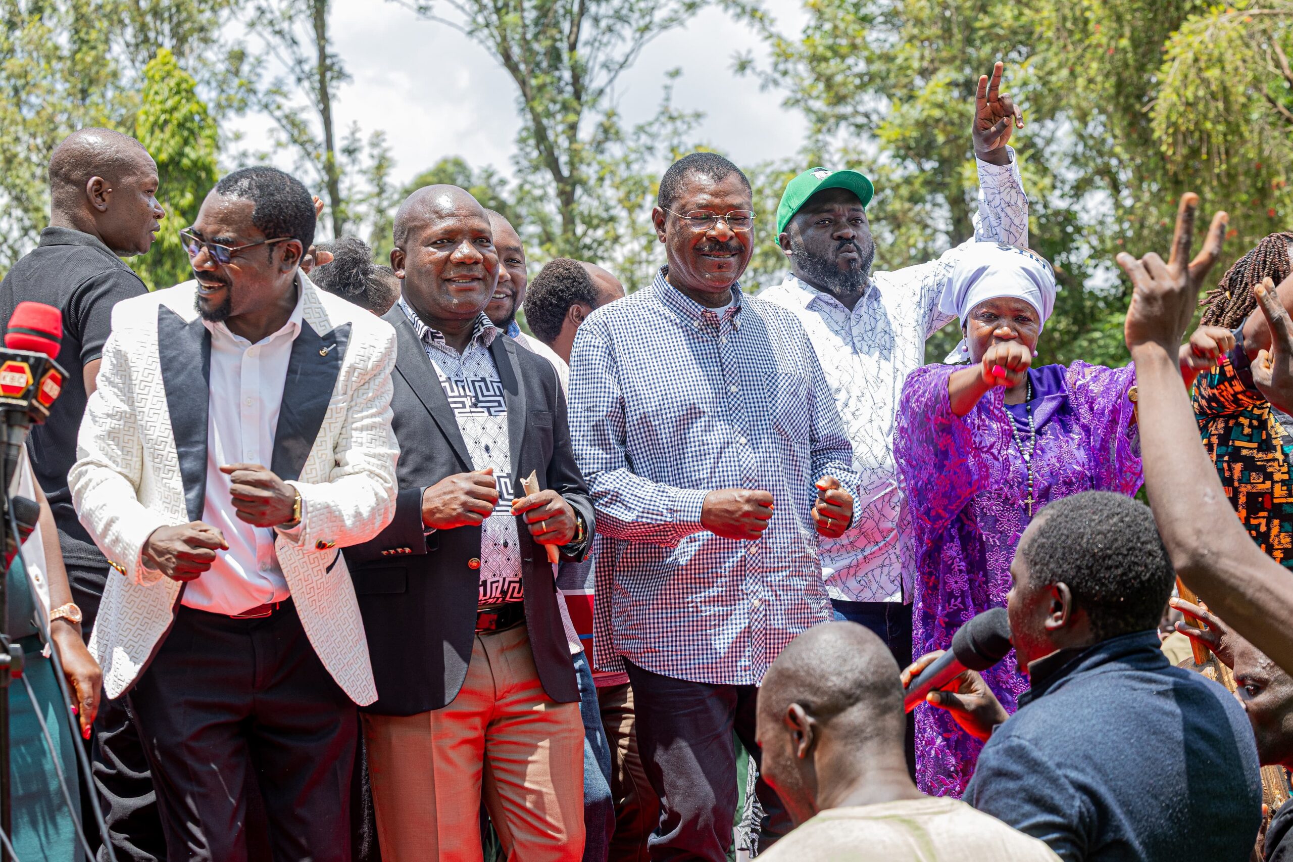Matungu MP Peter Nabulindo, Kakamega Governor Fernandes Barasa, National Assembly Speaker Moses Wetang’ula and Bungoma Senator Wafula Wakoli gather outside Holy Spirit Catholic Church in Bulimbo, Matungu constituency, Kakamega county after the service on February 22, 2026 /HILTON OTENYO/COURTESY/