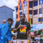 Nairobi Senator Edwin Sifuna leads an ODM Linda Mwananchi rally.Next to him are Siaya Governor James Orengo and Vihiga Senator Godfrey Osotsi.
